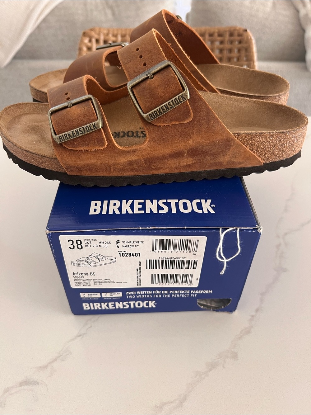 Birkenstock Arizona Suede Two-Strap Sandals - Cognac Brown
